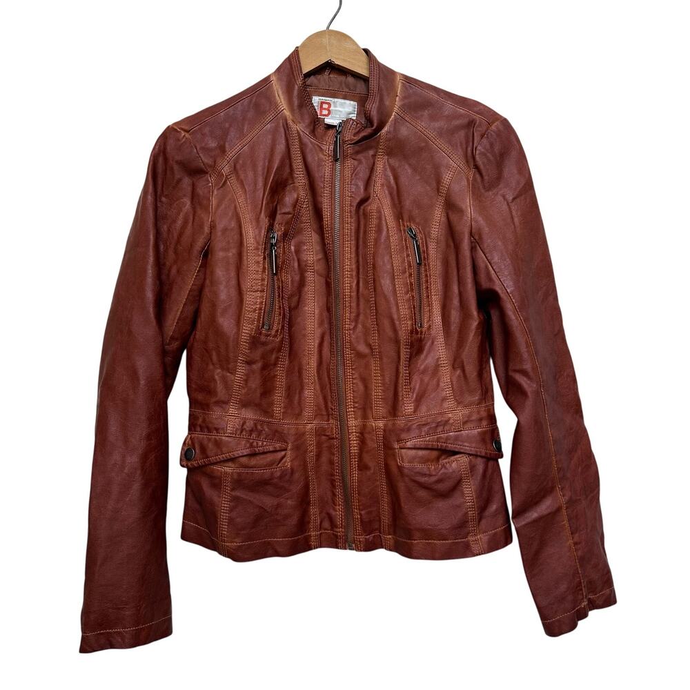 Bernardo Brown Faux Leather Motorcycle Jacket Small